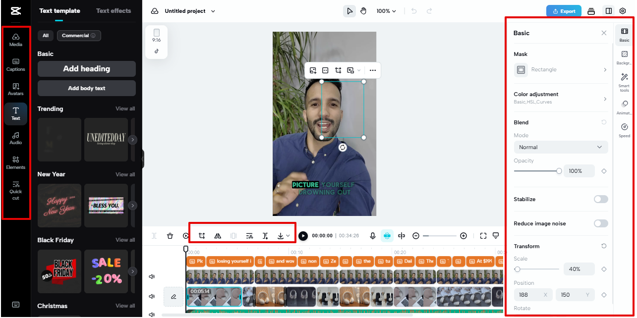 advanced editing video content in Pippit