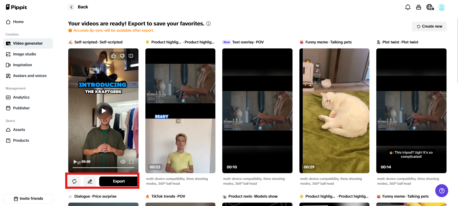 Preview generated videos and click Quick edit