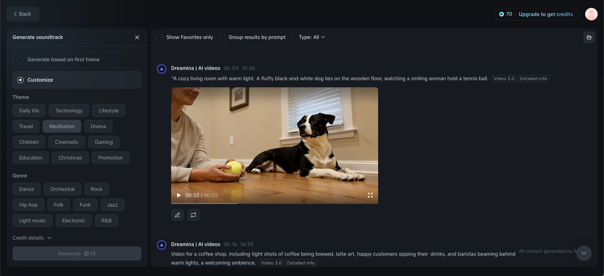 Generați coloană sonoră