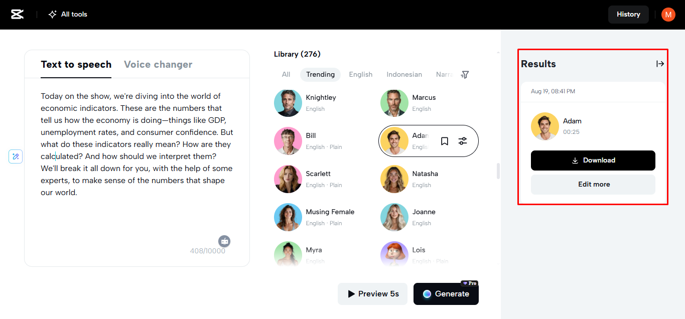 Exportieren der Medien aus dem CapCut Web