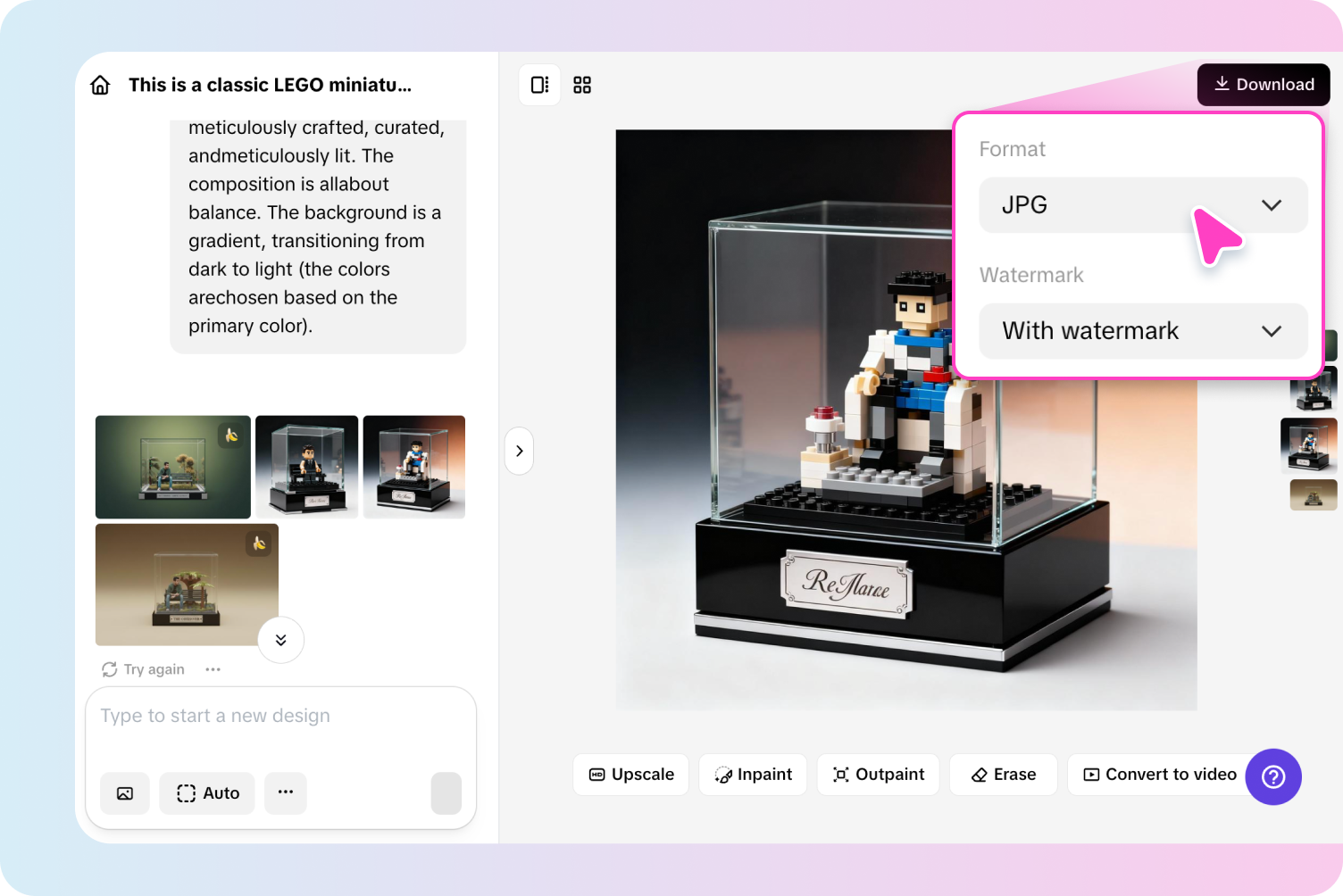 Editing and exporting LEGO minifigure from Pippit