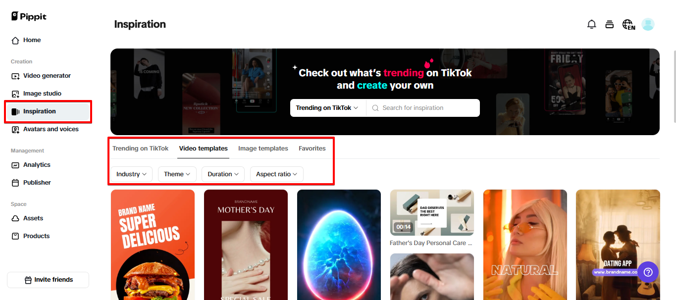 Modelos pré-configurados no Pippit