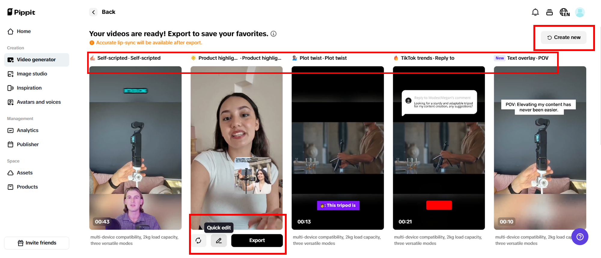 Selecione seu vídeo gerado preferido.