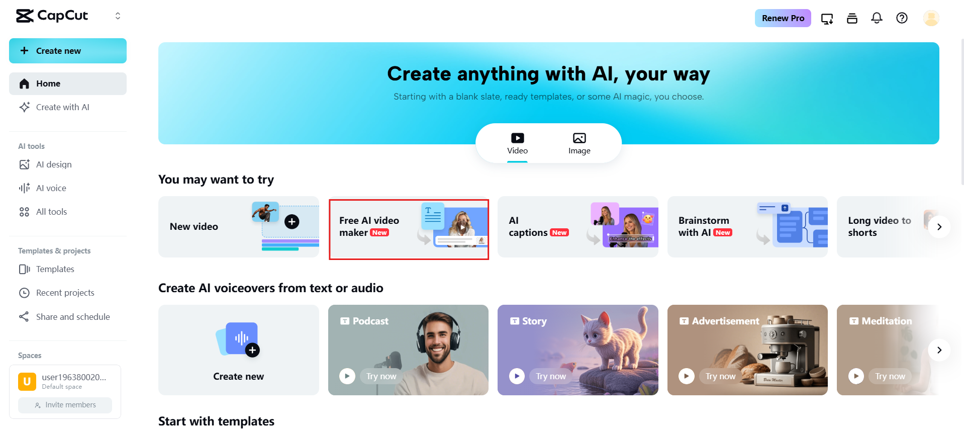 Navigate to Free AI video maker