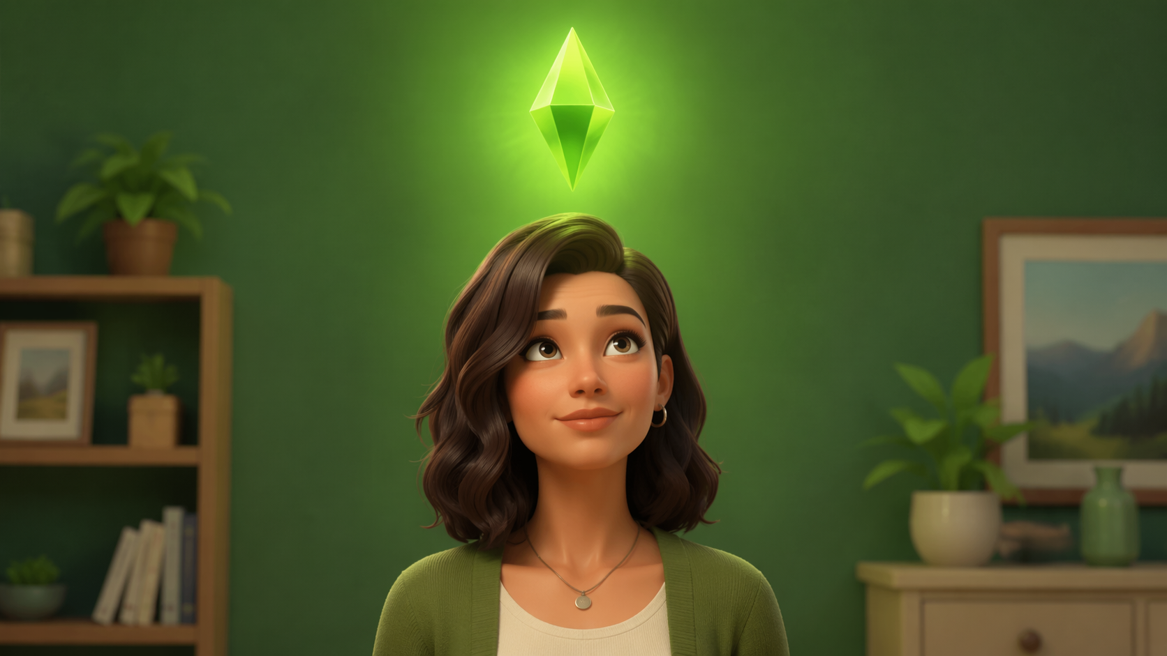 Dreamina Sims Filter Prompt Beispiel 2: Plumbob Inspired Green Glow