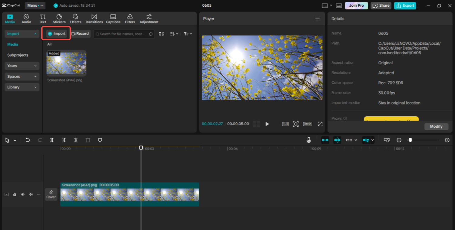 Importing the video into CapCut