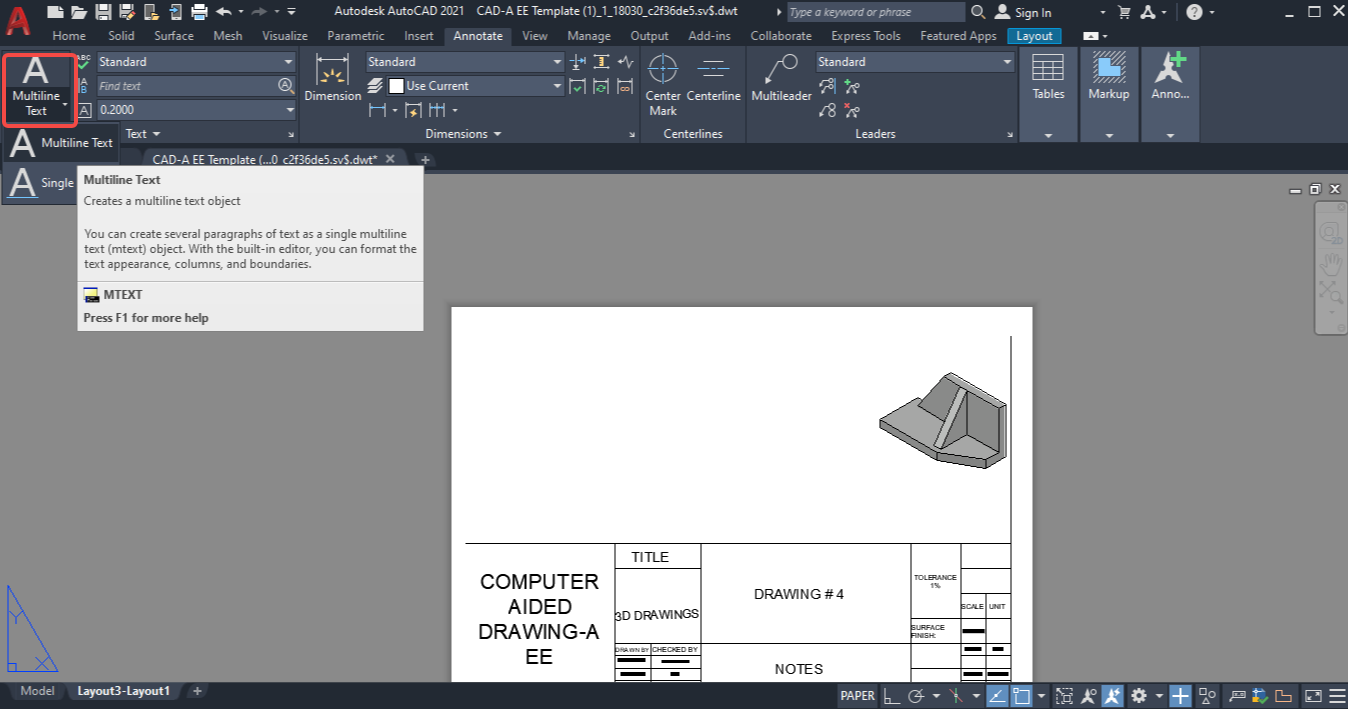 Abra la herramienta Texto multilínea
