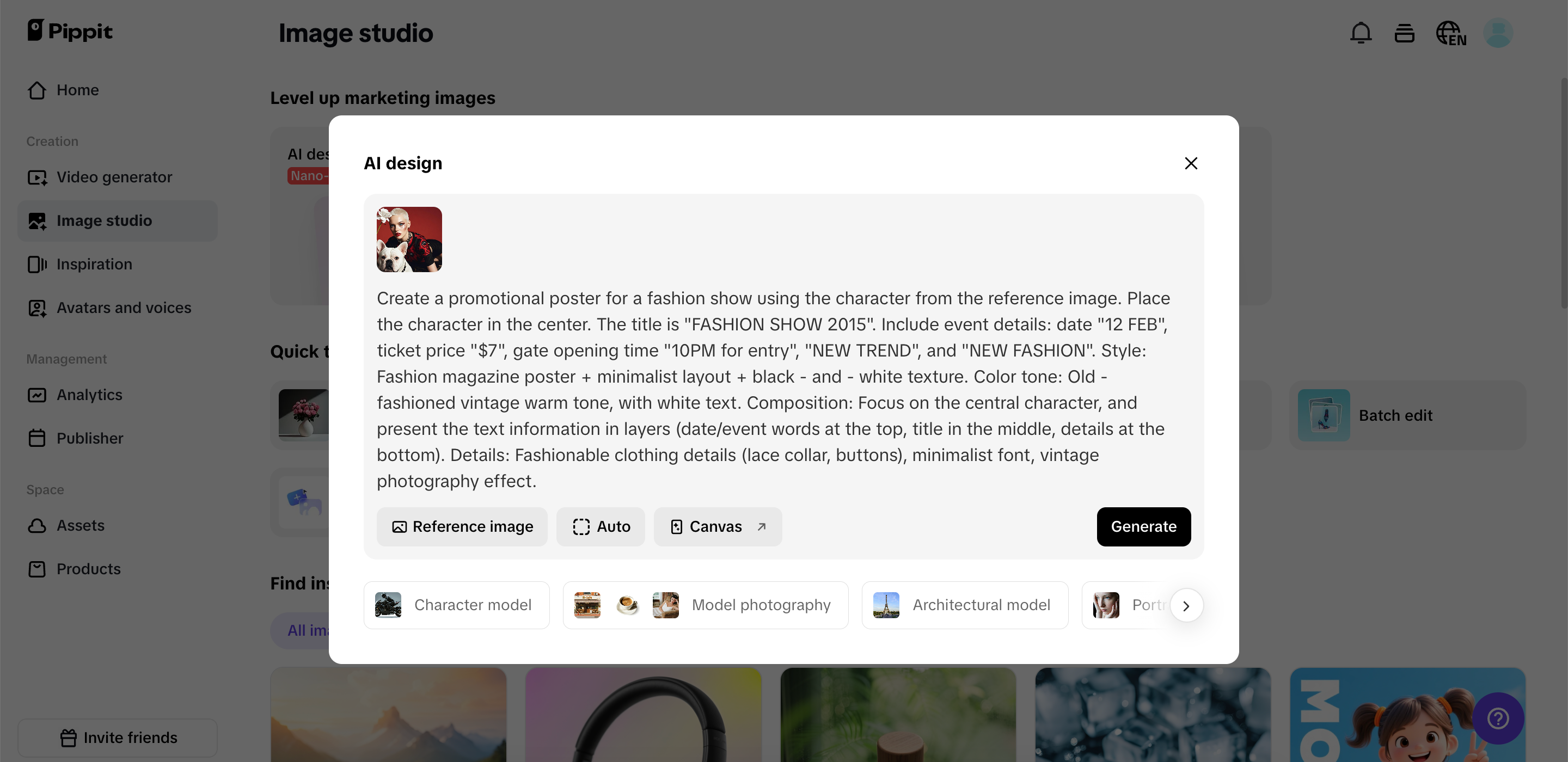 Adicione prompts e gere