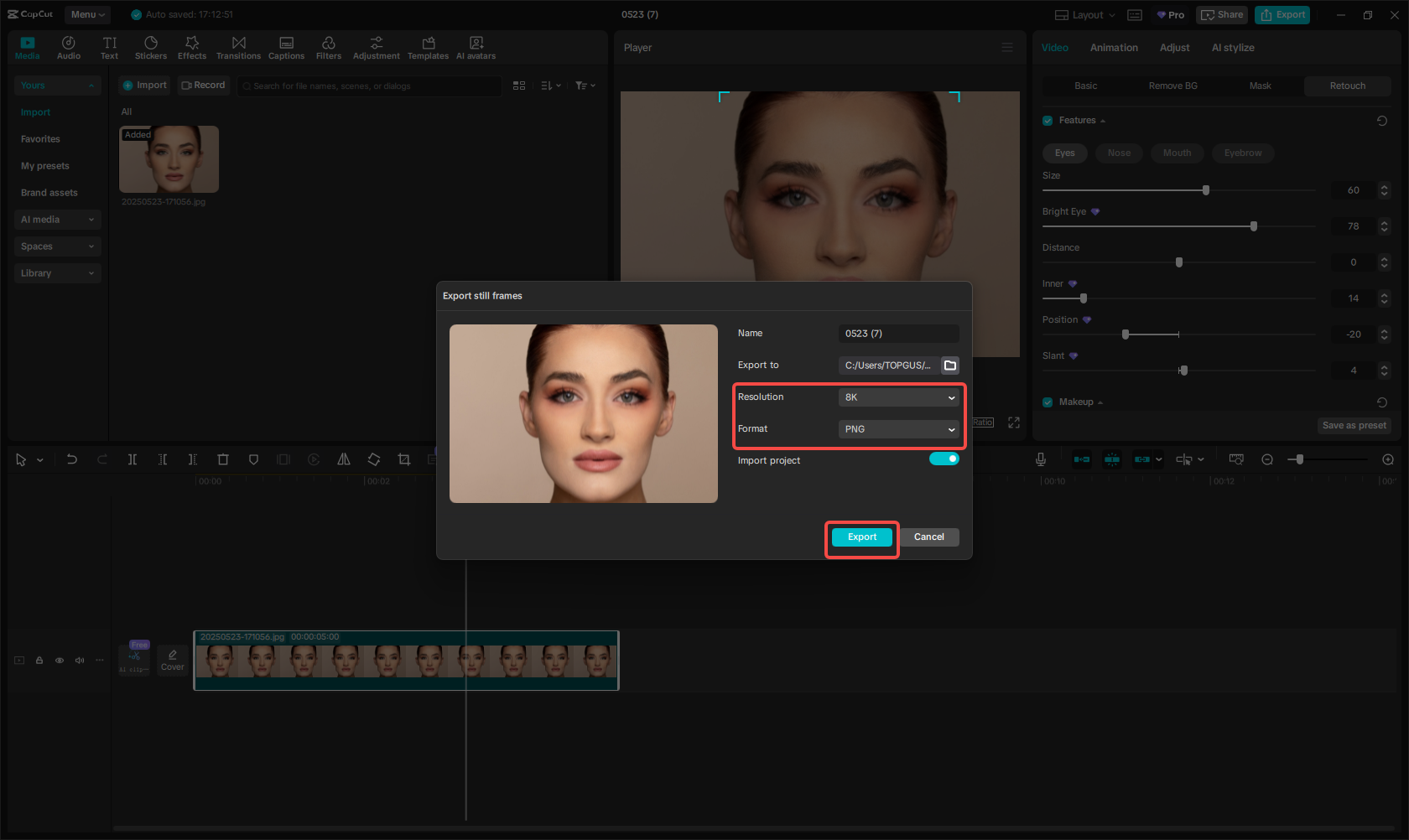 das Bild exportieren