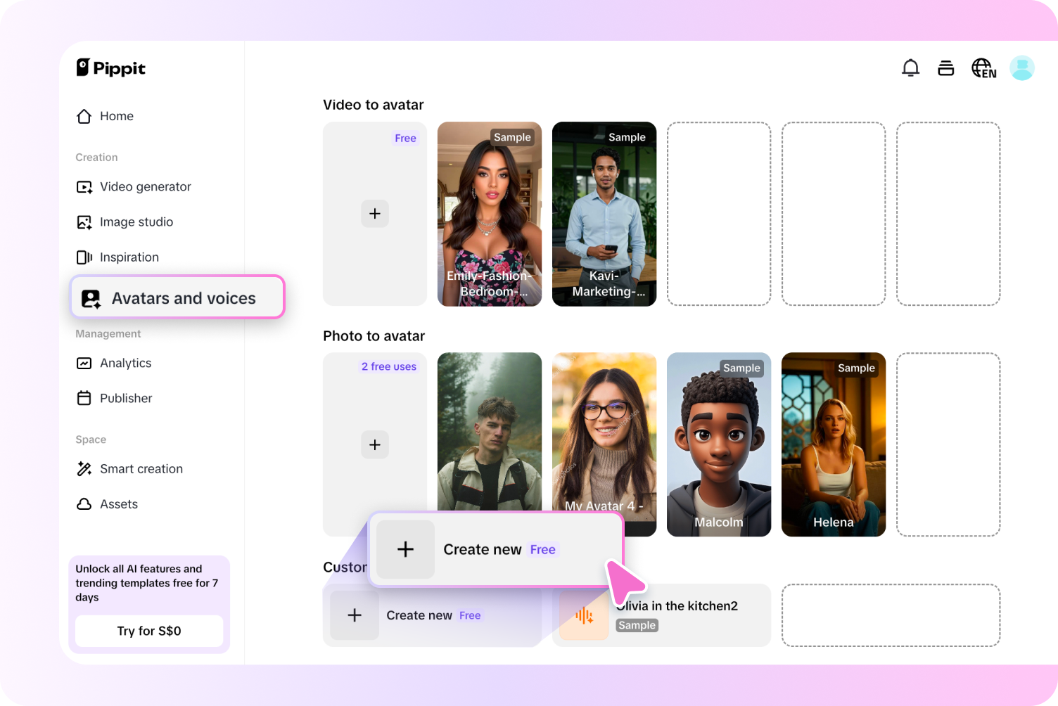 create your script on Pippit AI avatar generator