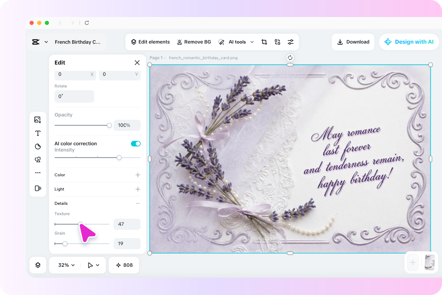 Selecting an AI model in the CapCut card maker freeware
