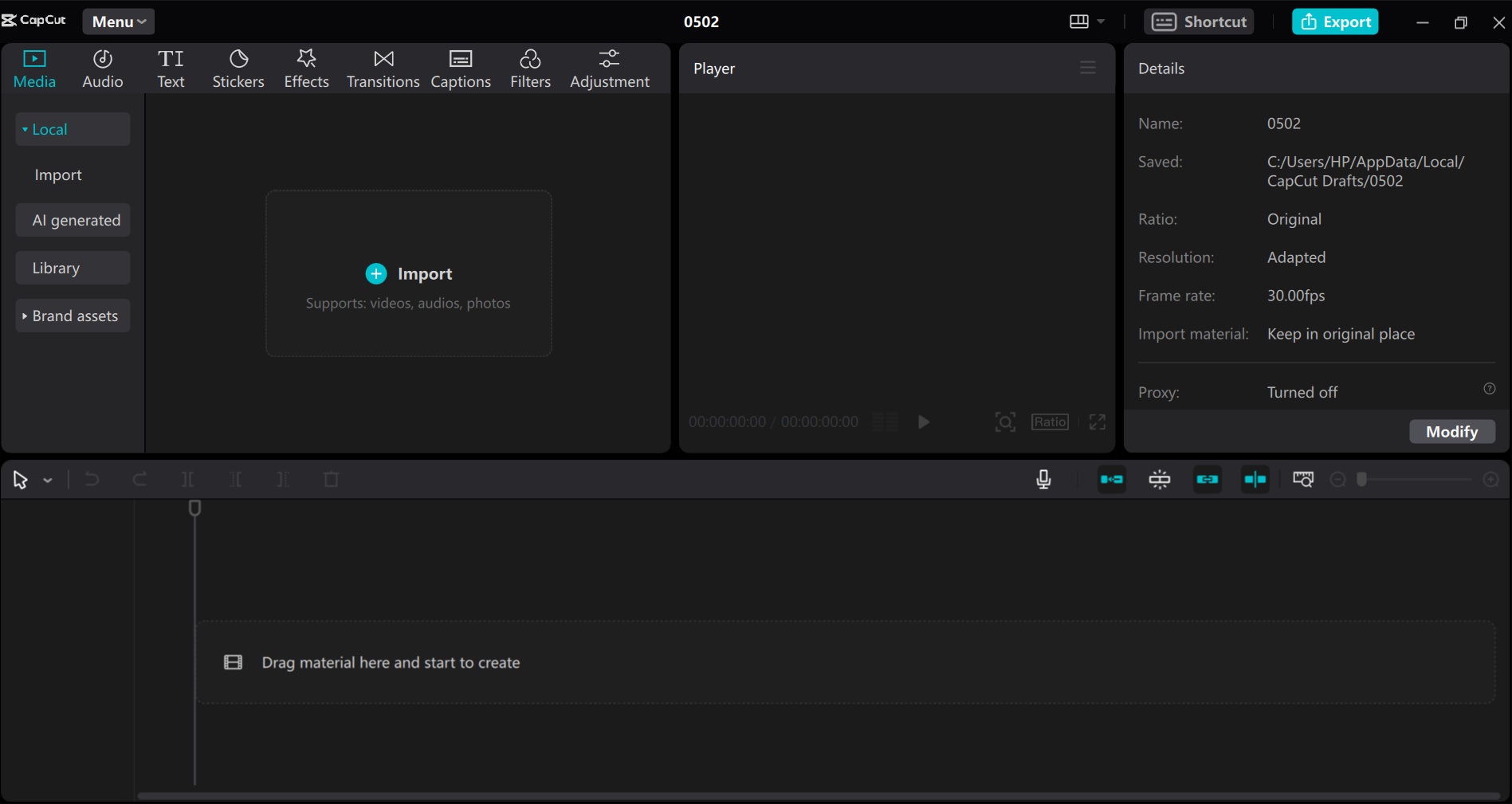 Upload a video to the CapCut desktop video editor and AI shorts maker.