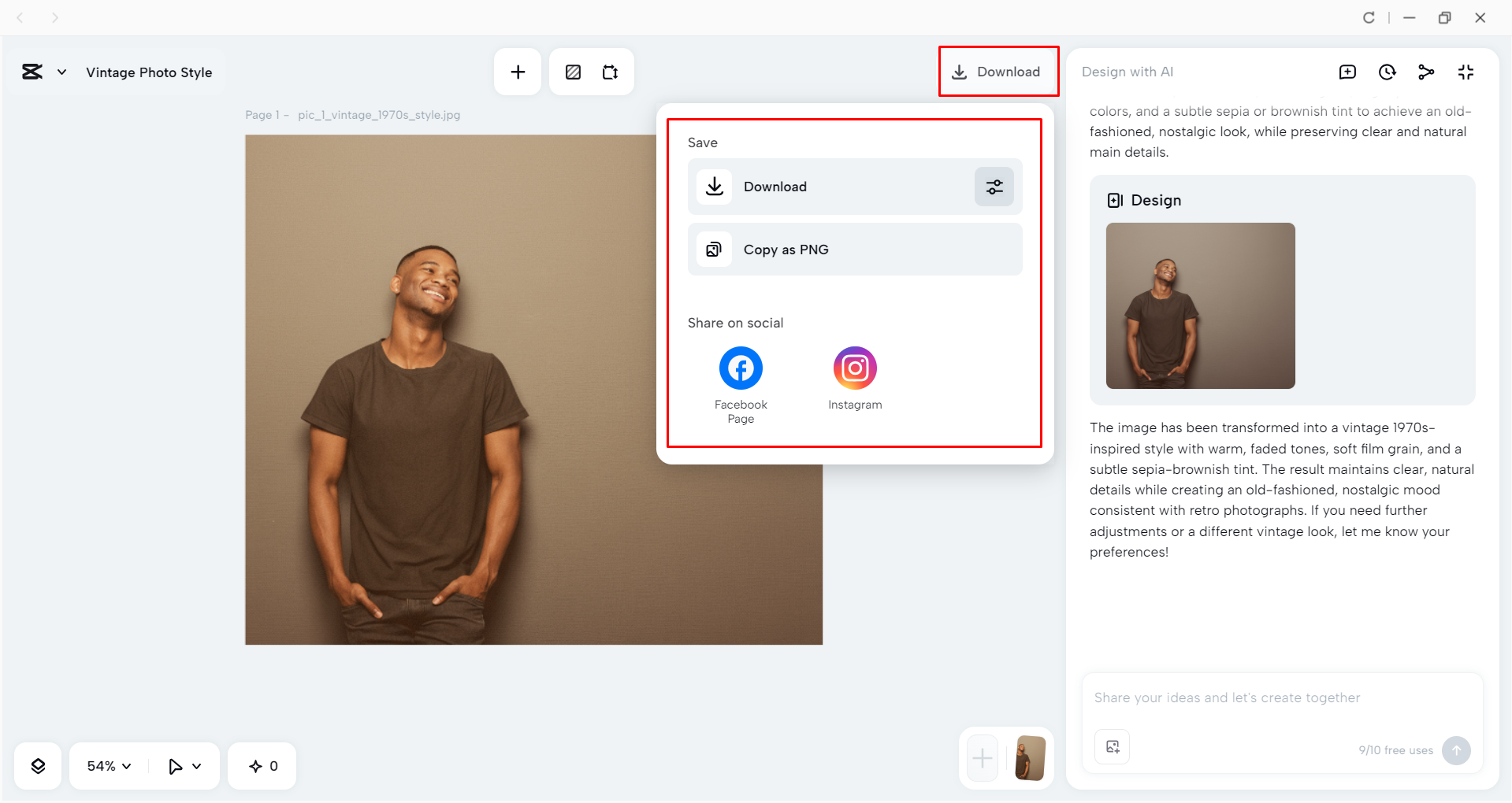 Downloading the image from the CapCut desktop video editor