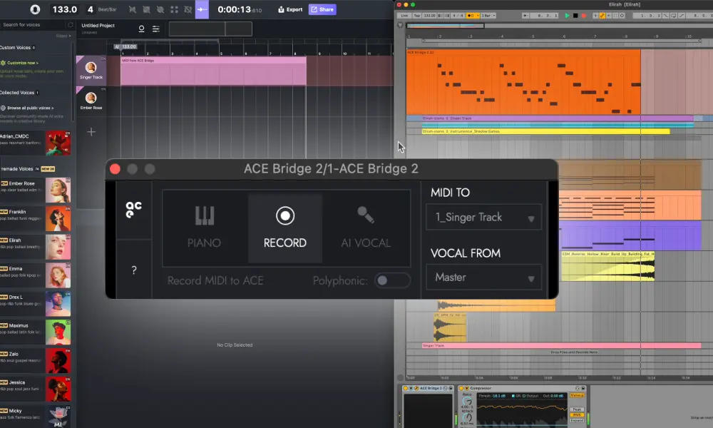 Oberfläche von ACE Studio – einem weiteren KI-Generator für Gesang