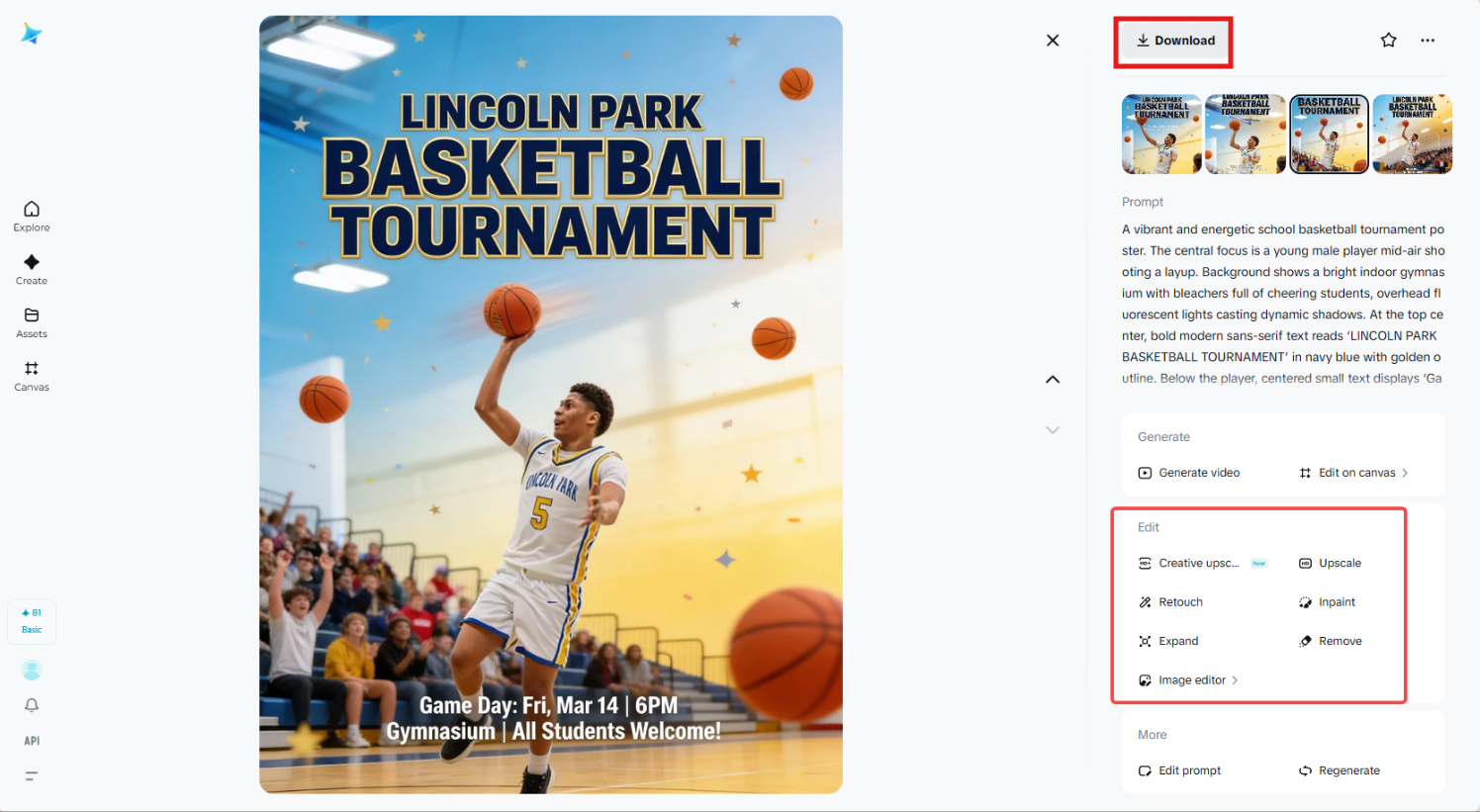 ใช้เครื่องมือของ Dreamina เพื่อปรับแต่งและดาวน์โหลดโปสเตอร์