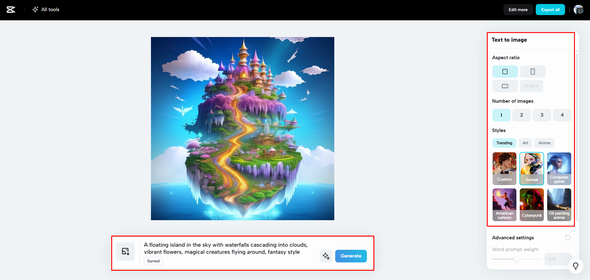 Créer une image avec l'IA dans CapCut Web