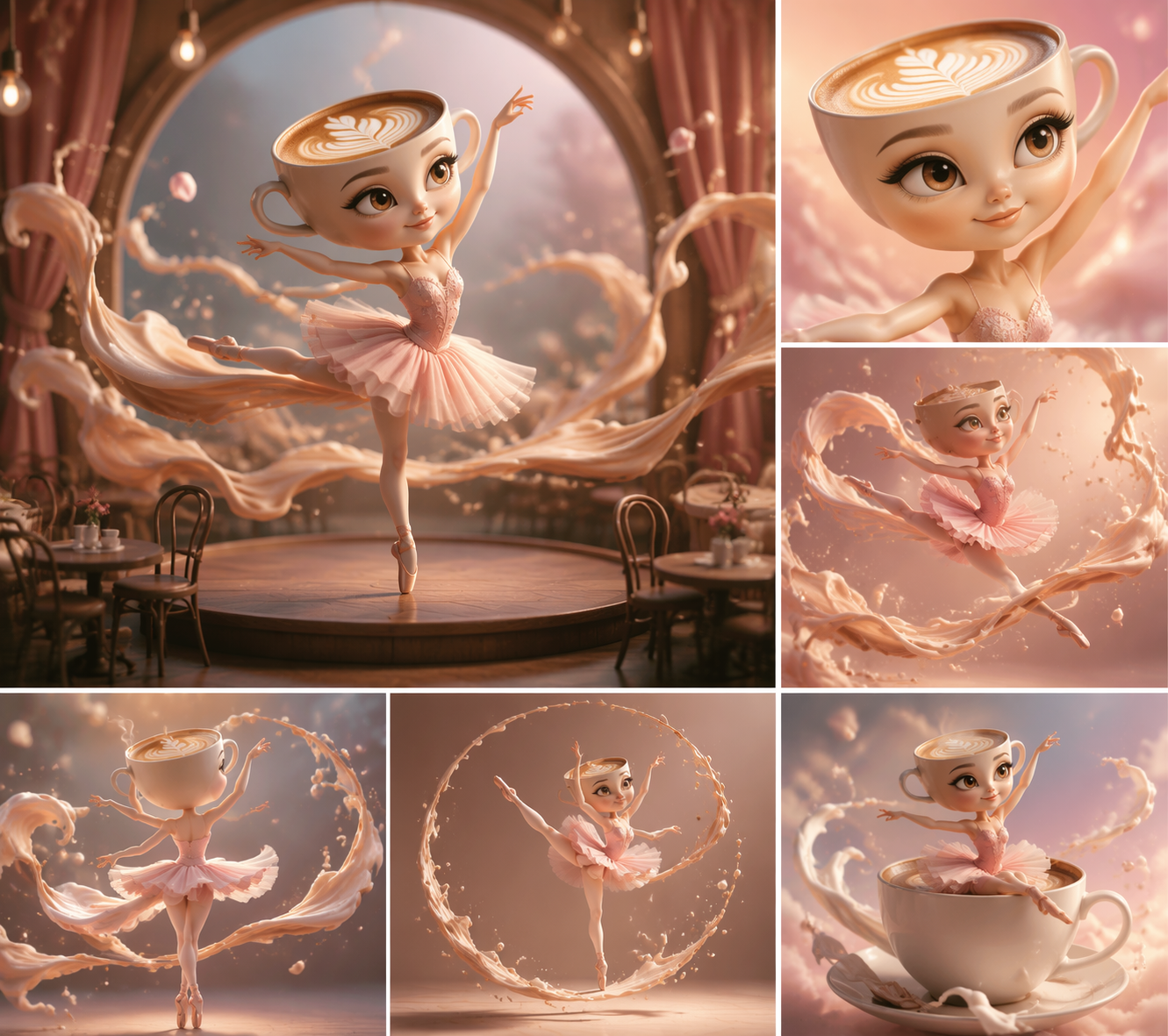 Dreamina ballerina cappuccina video prompt example 1: Cafe Ballet Swirl