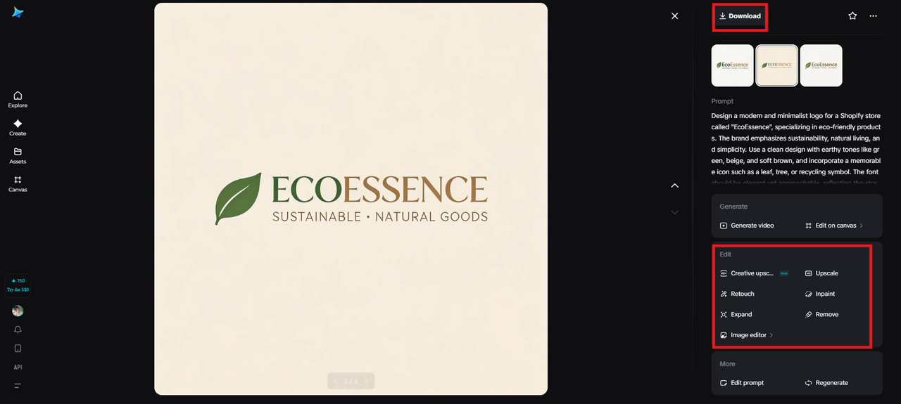 Affiner et télécharger l'image finale