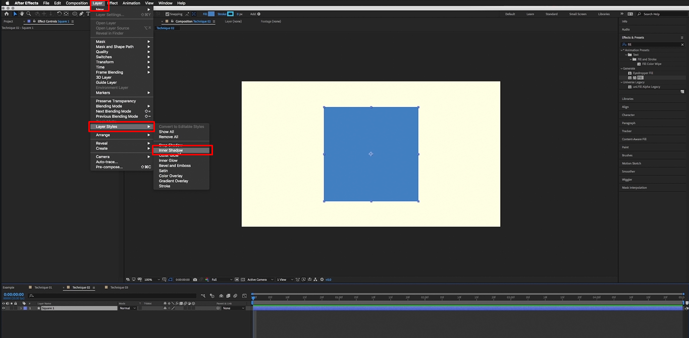 Applying the inner shadow to add grain in After Effects