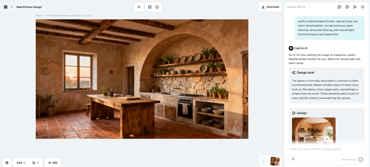 CapCut Web's AI kitchen design generator