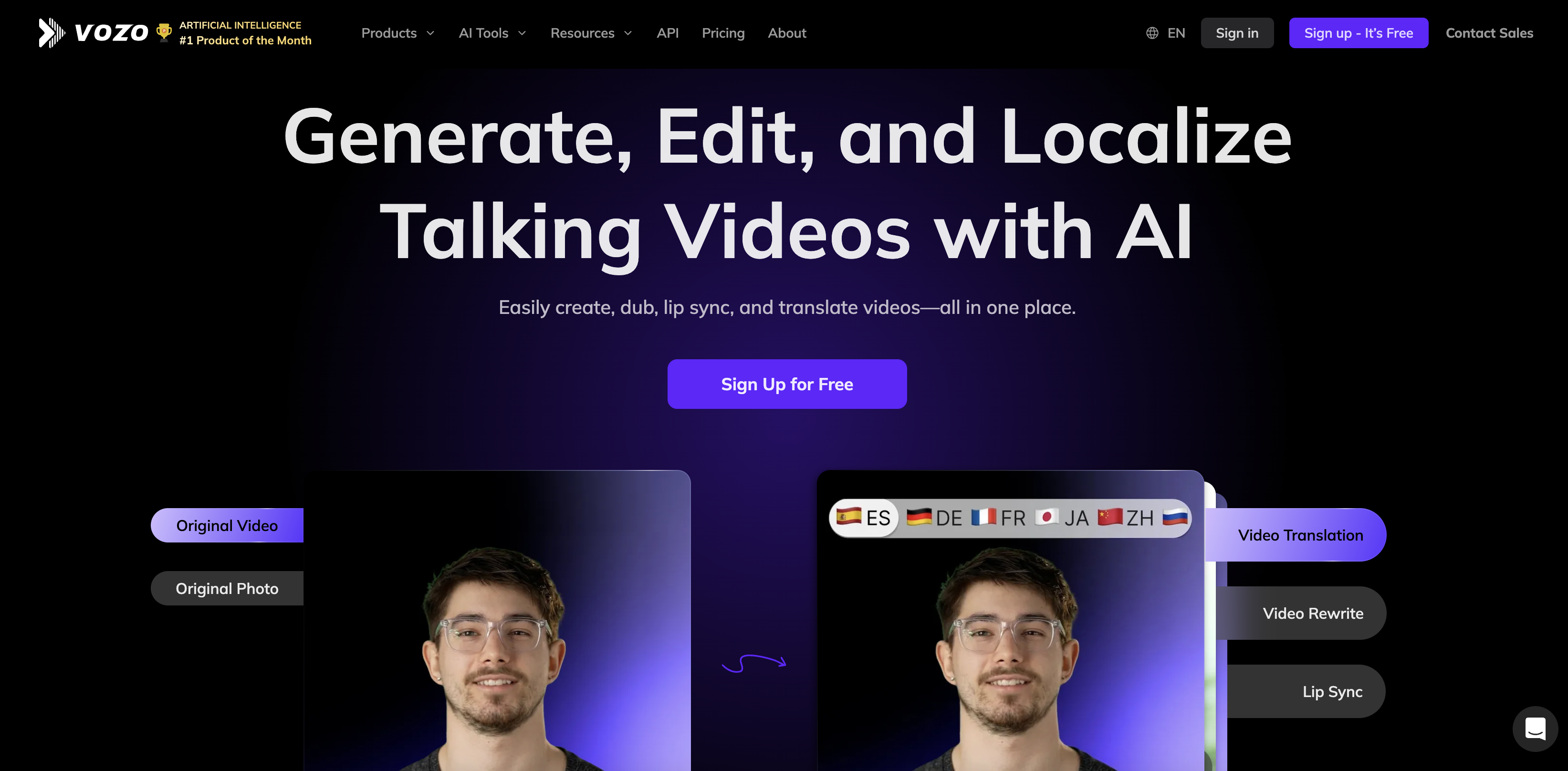 Vozo AI video generator interface