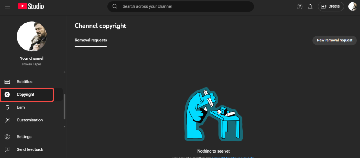 YouTube Copyright interface