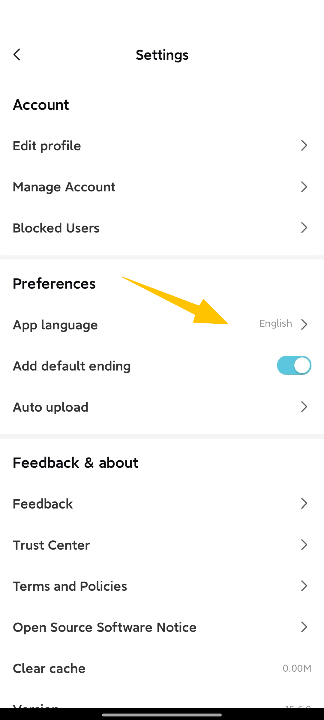 Change app language in CapCut mobile
