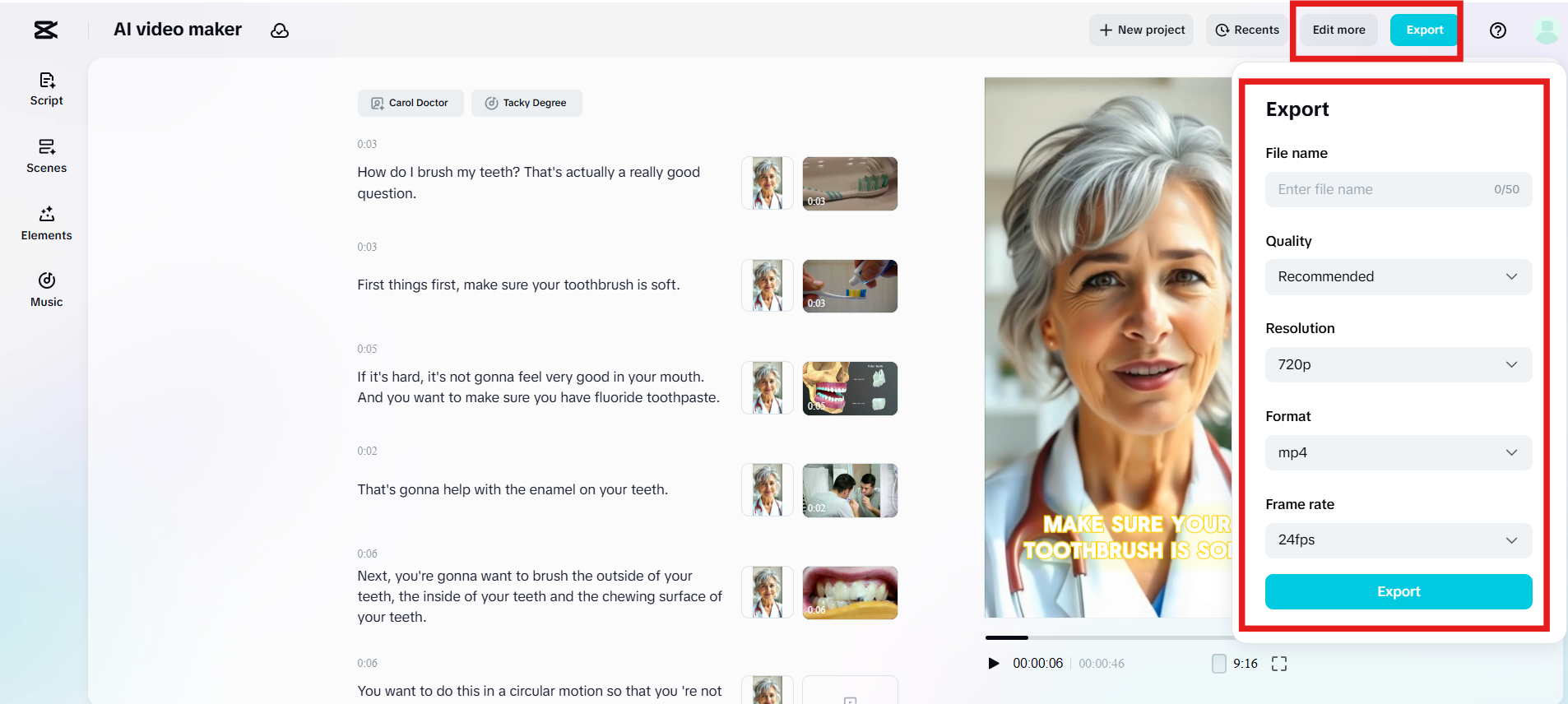 Export and share the video