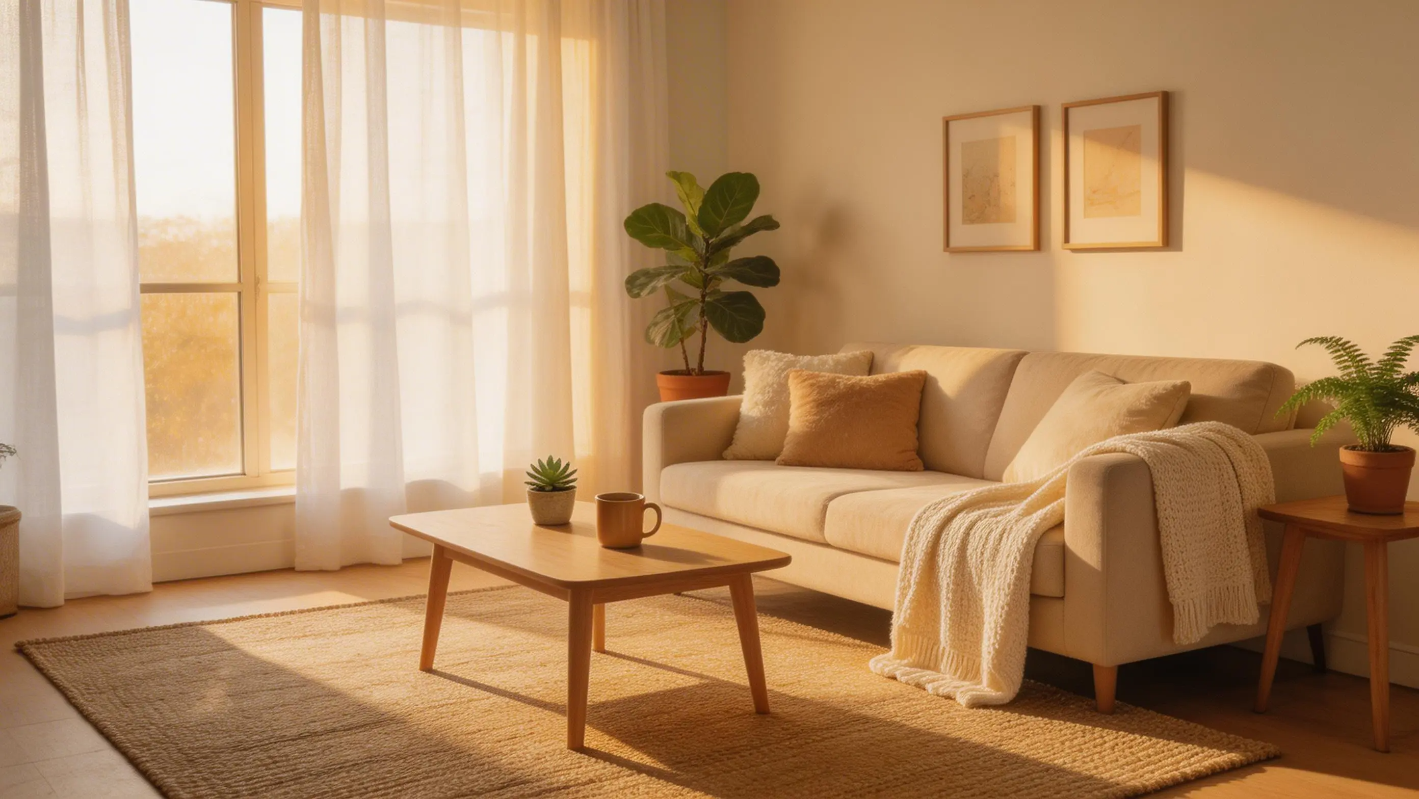 Scena interna accogliente con luce morbida della finestra
