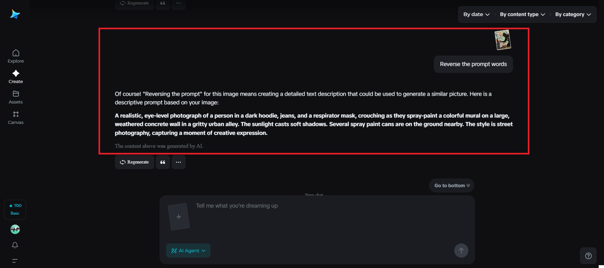 Image-to-prompt feature in Dreamina