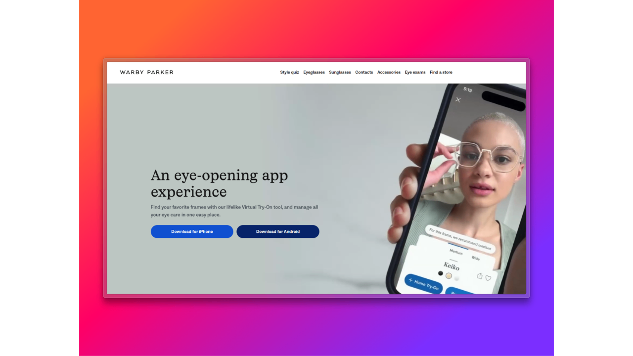 Ứng dụng phòng thử đồ ảo của Warby Parker dành cho kính