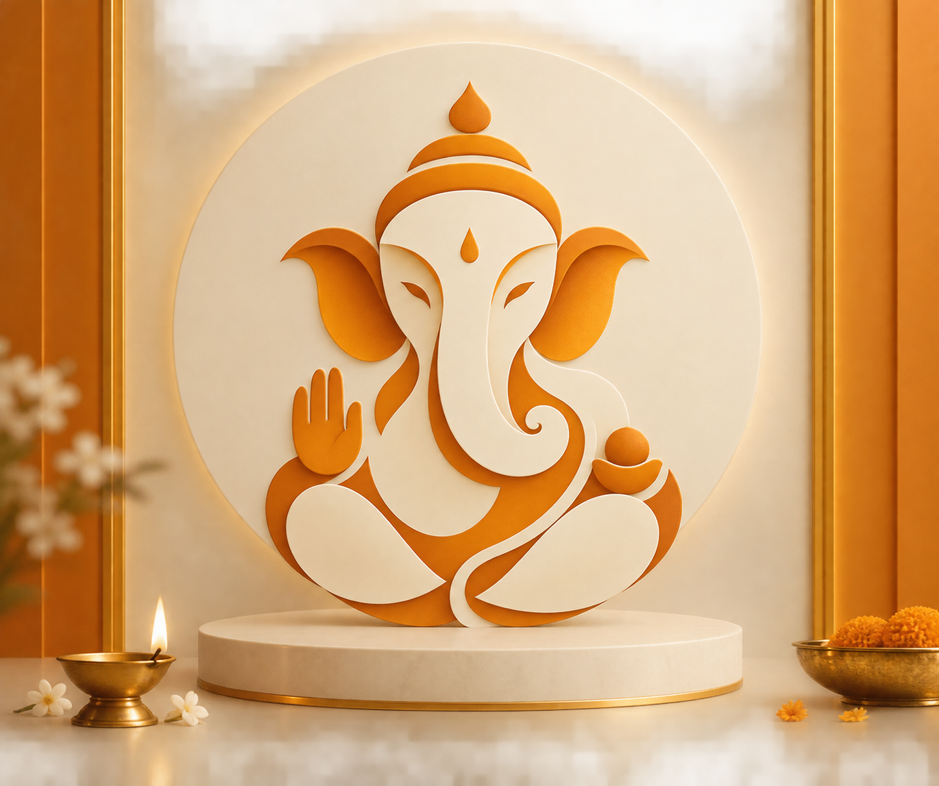 Gesaan Logo Ganesh - Perincian garis kerja dan ruang negatif
