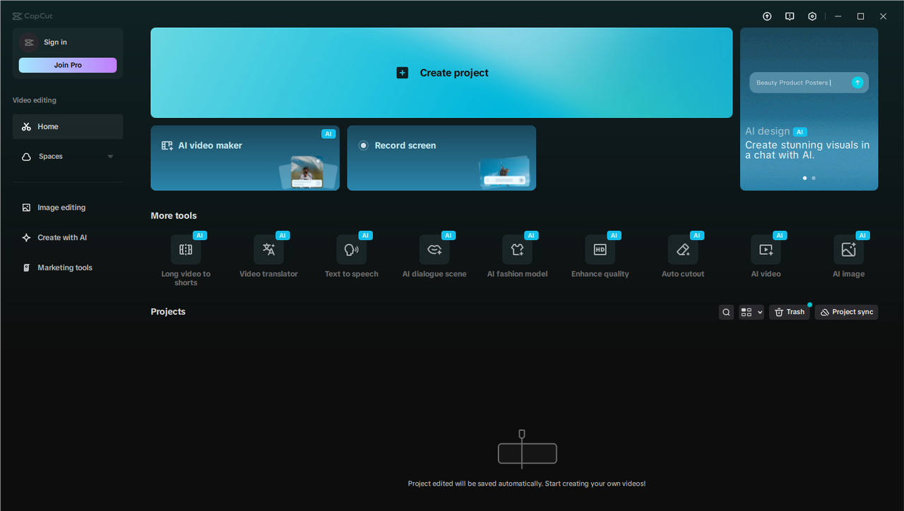 Create Project in CapCut