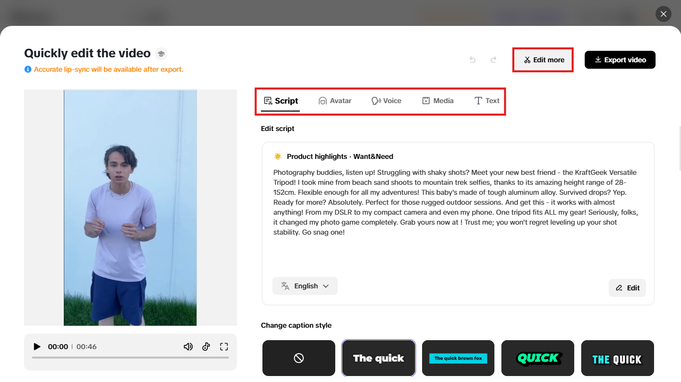 Edit your avatar, script or text