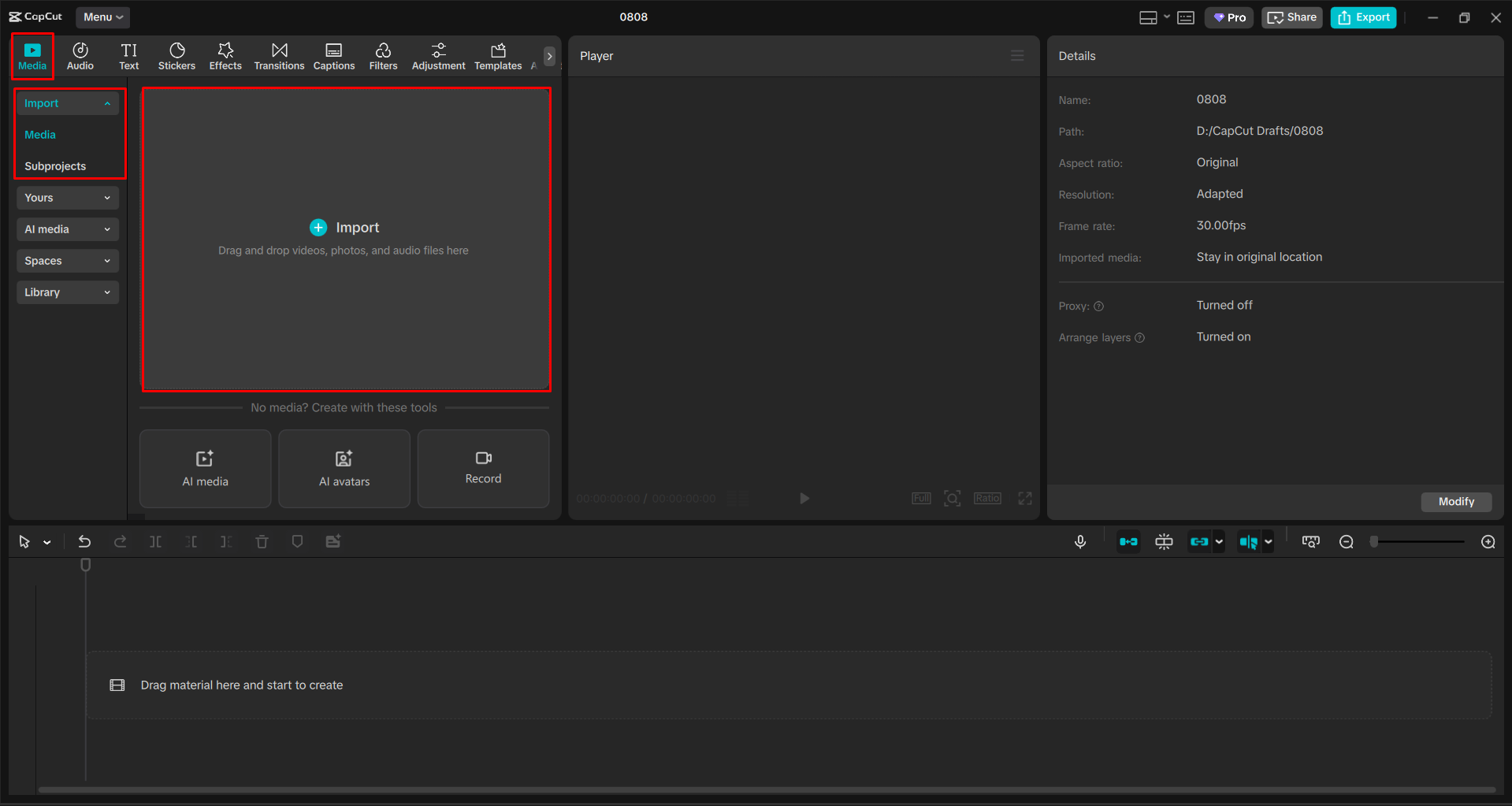 Importing a video into the CapCut desktop video editor