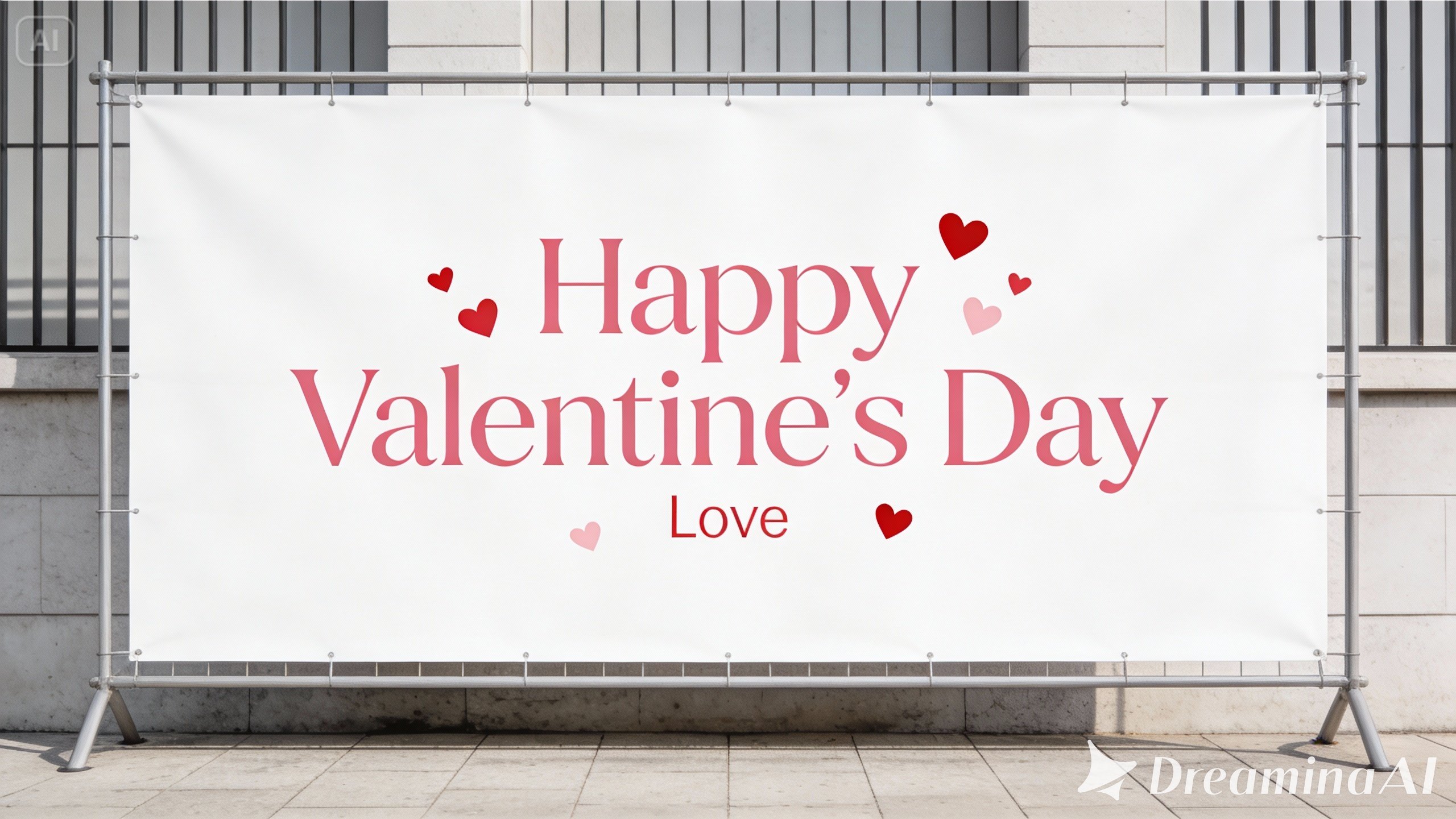 Banner pentru Ziua Îndrăgostiților cu păsări iubitoare și dulciuri precum ciocolata