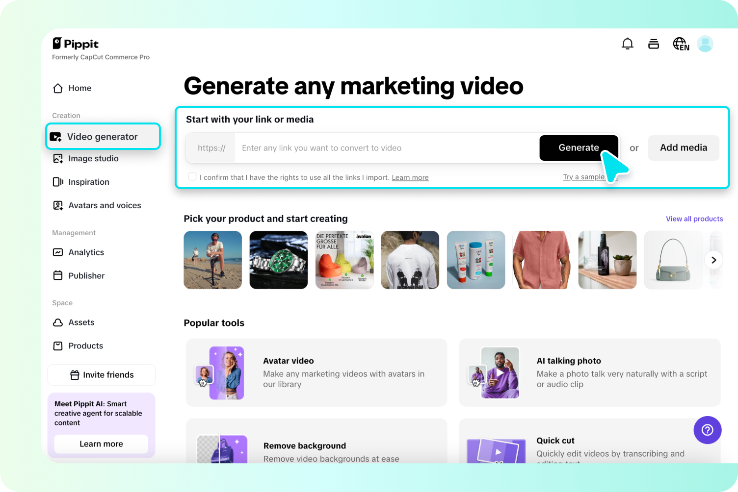 Envie links de produtos ou mídias.