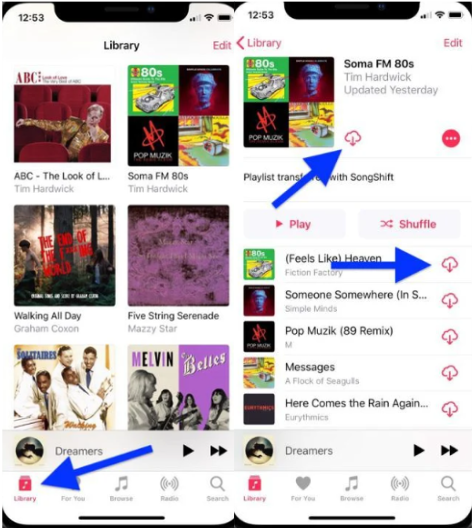 Показано, як завантажувати альбоми або пісні з Apple Music на мобільний телефон