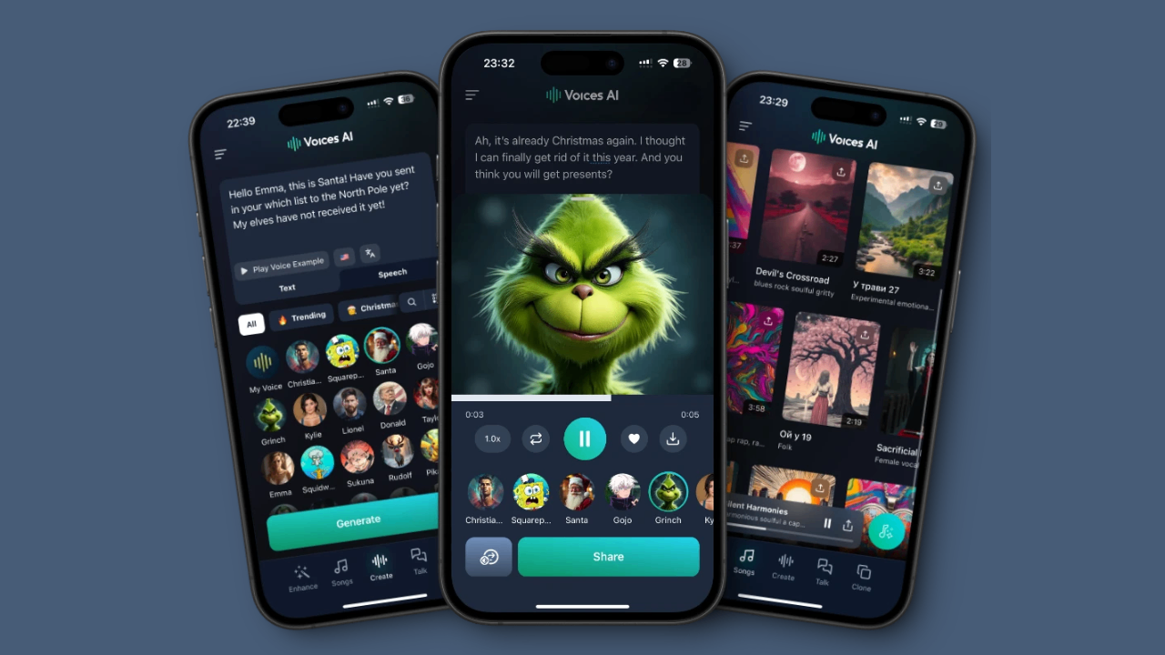 Uživatelské rozhraní aplikace Voices AI