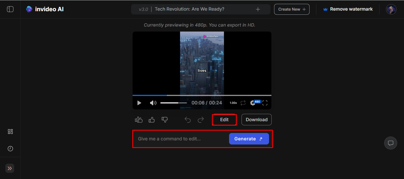 Making final edits in the video using InVideo AI