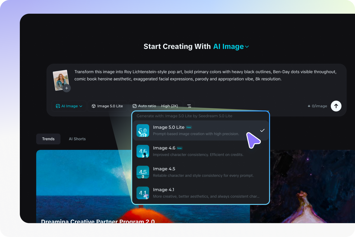 Creare arte pop utilizzando AI in Dreamina