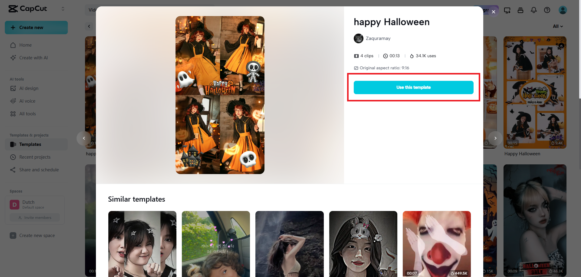 Proceed to use your selected template