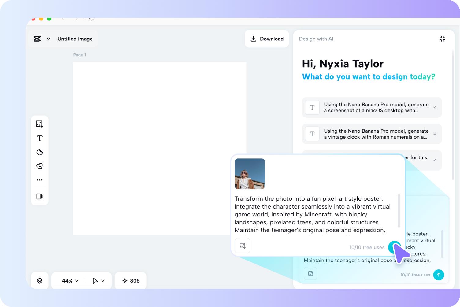 Uploading pictures and adding a prompt to the CapCut