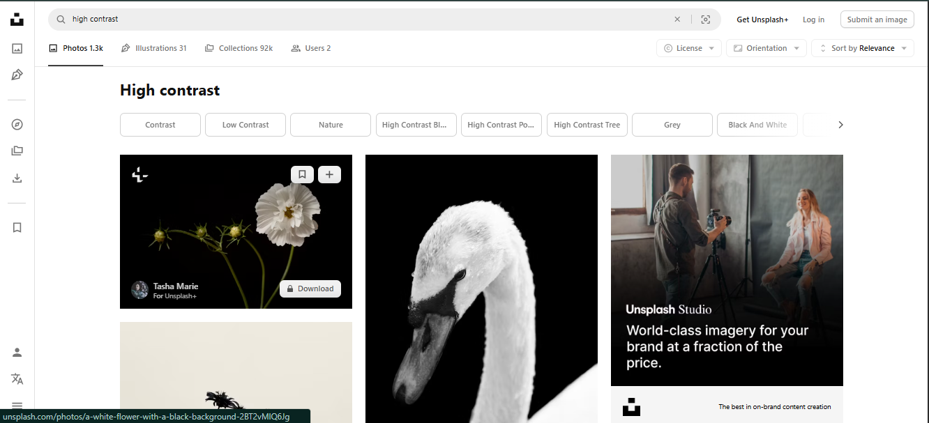 Unsplash - a useful resource for finding high contrast color images