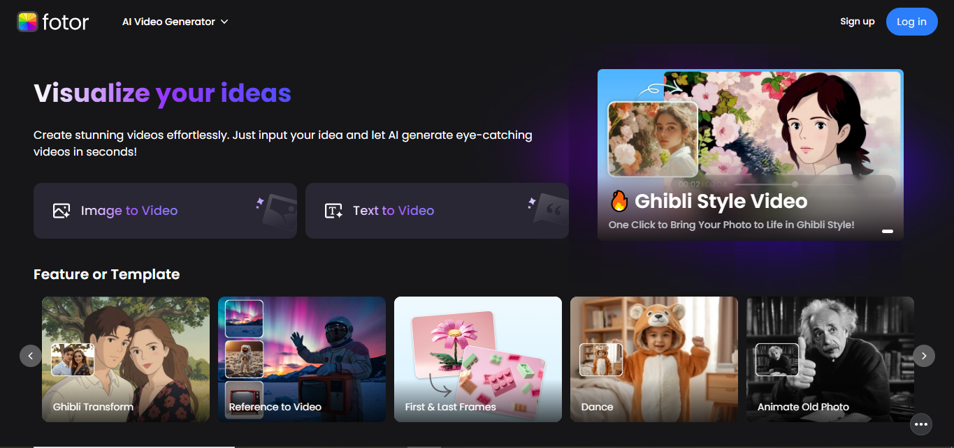 Interface of Fotor  - the popular AI intro video generator