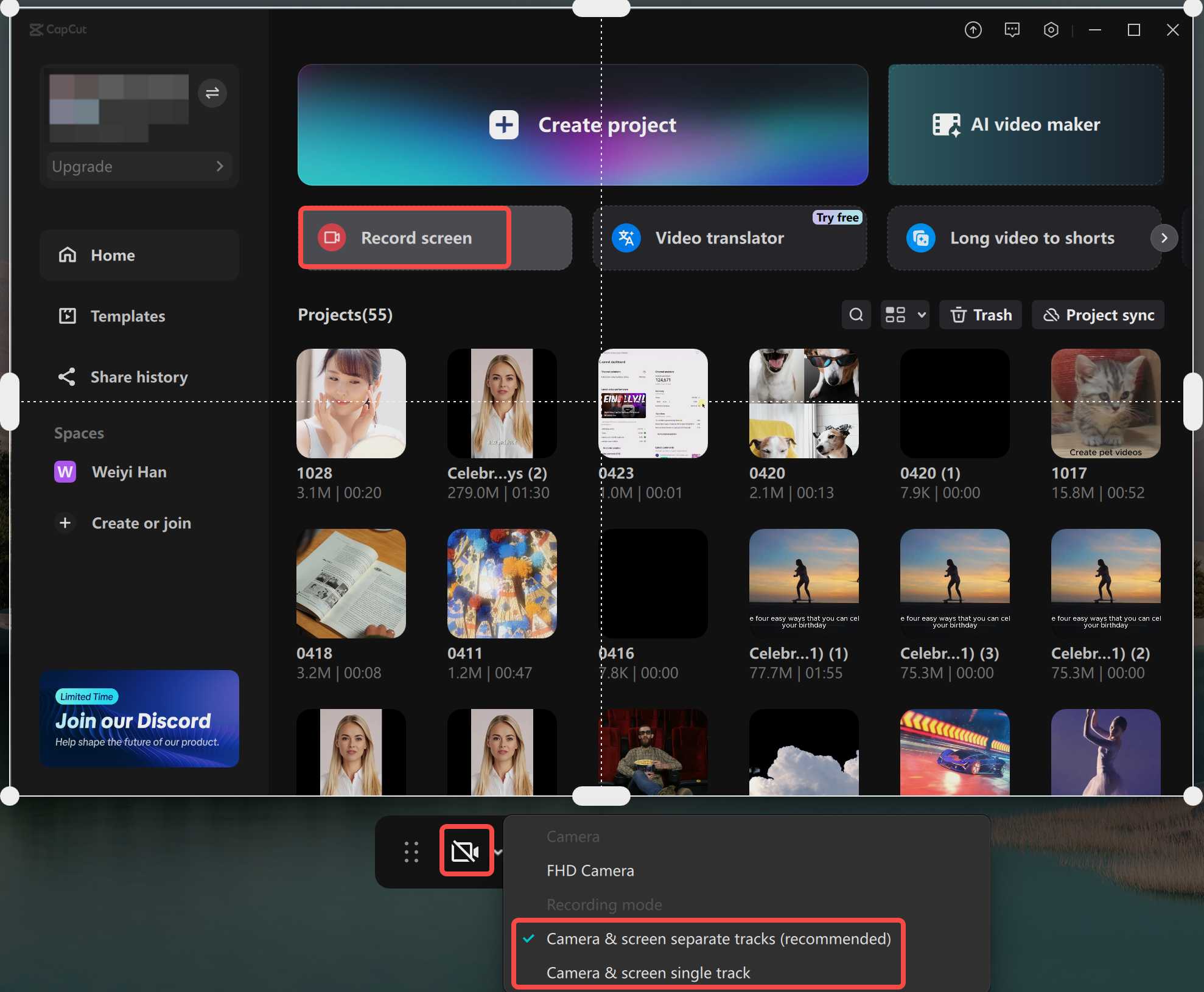 Accessing the screen recorder in the CapCut desktop video editor