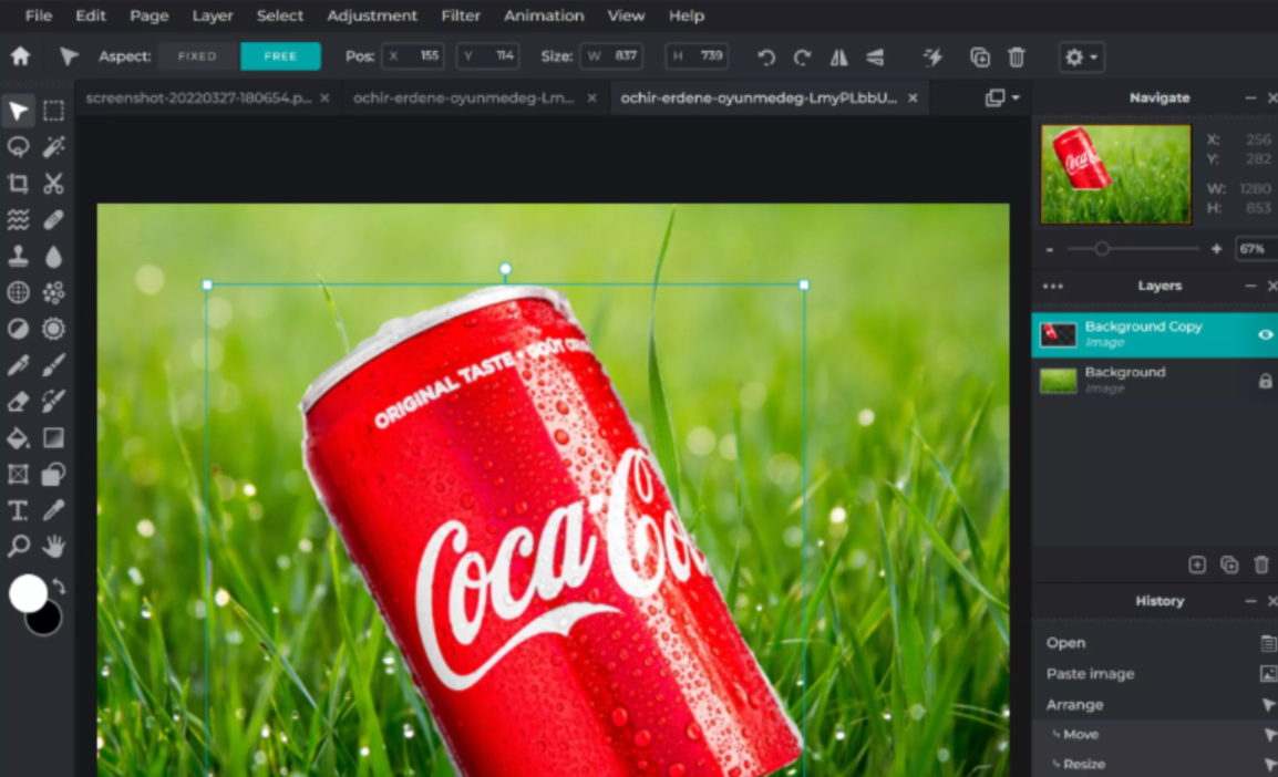 Changing the image background with Pixlr editor