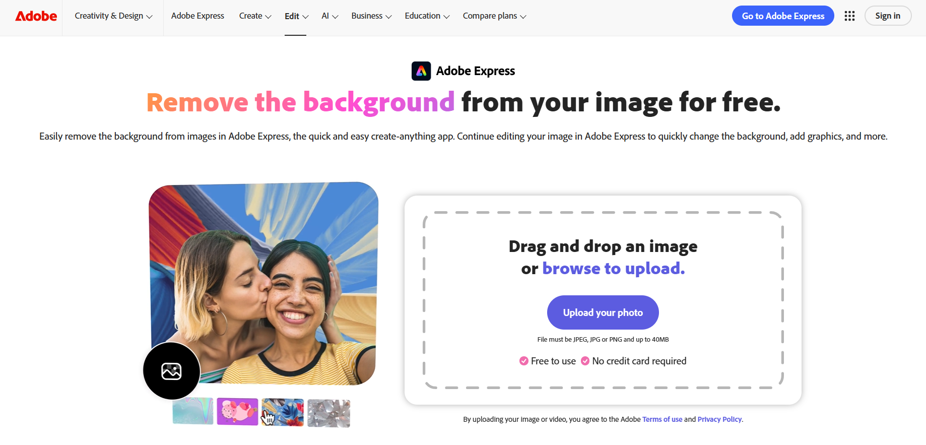 Adobe Express to delete image background online free