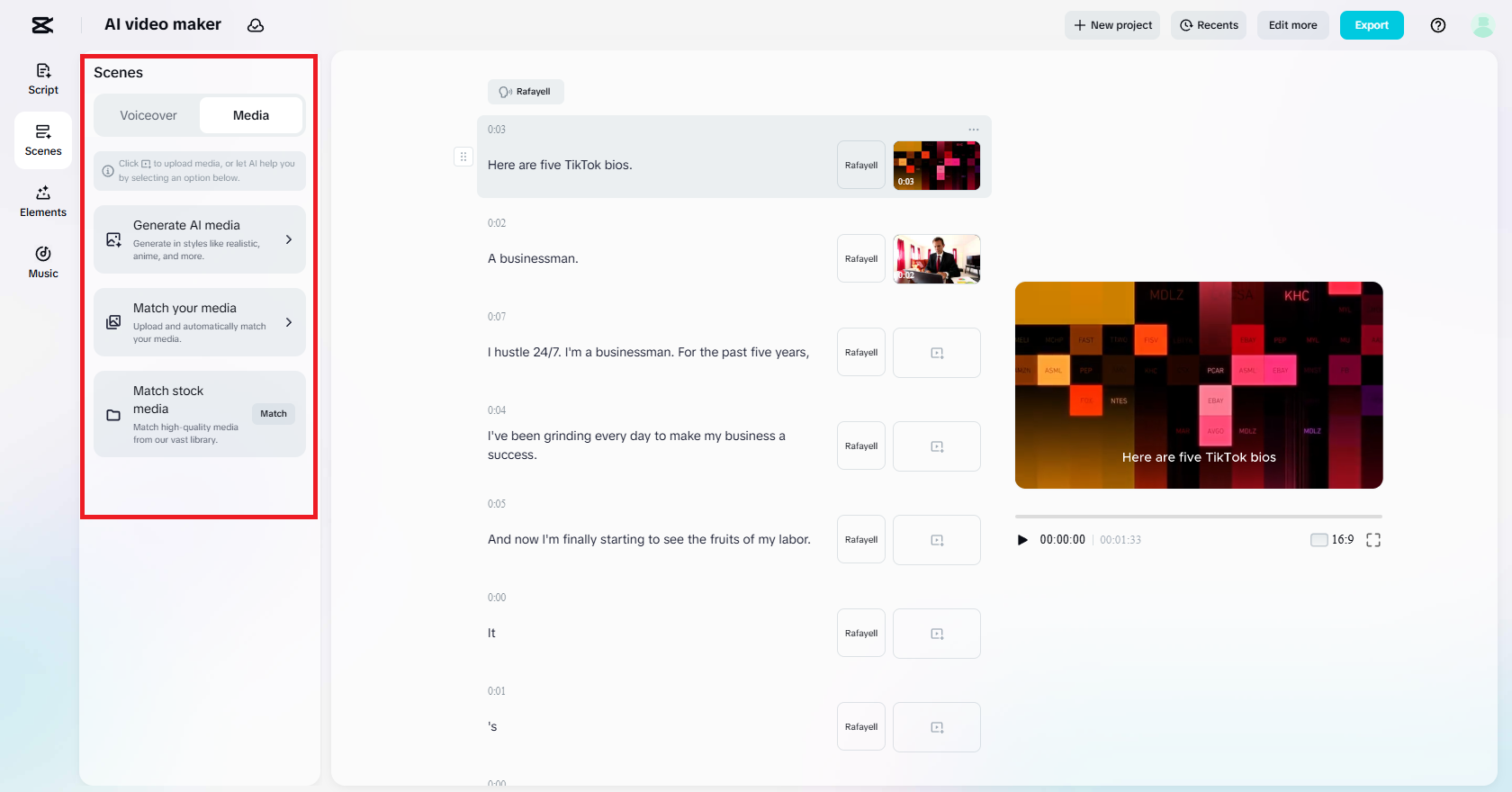 Tambah media kepada video anda