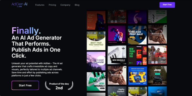 Interface of AdGen AI - a simple and the best AI ad generator